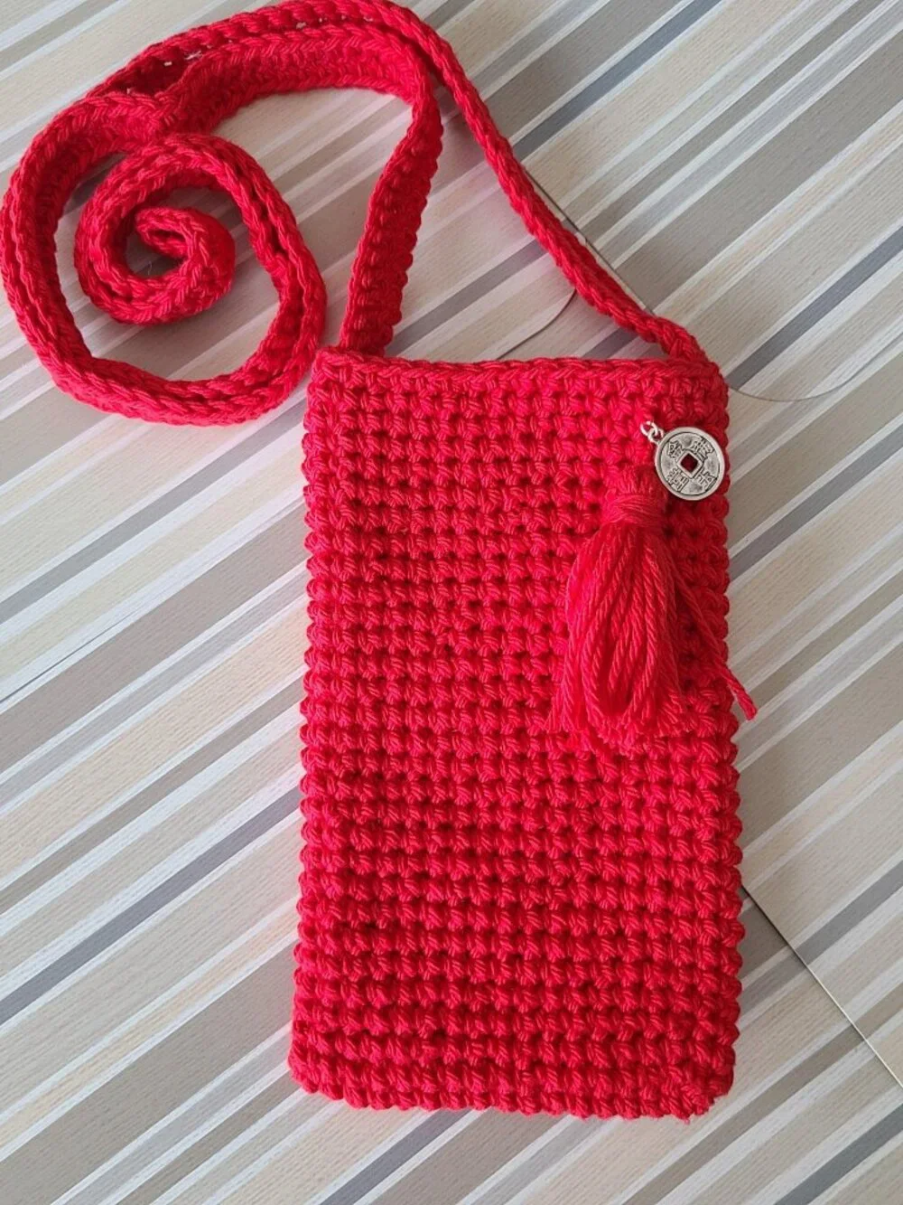 Crochet Crossbody Cell Phone Holder Small Purse Case Crossbody Bag NEW HANDMADE